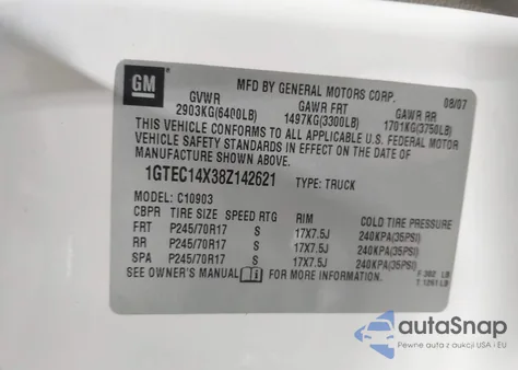 2008 GMC Sierra 1500 Work Truck z USA, uszkodzony, nr VIN 1GTEC14X38Z142621